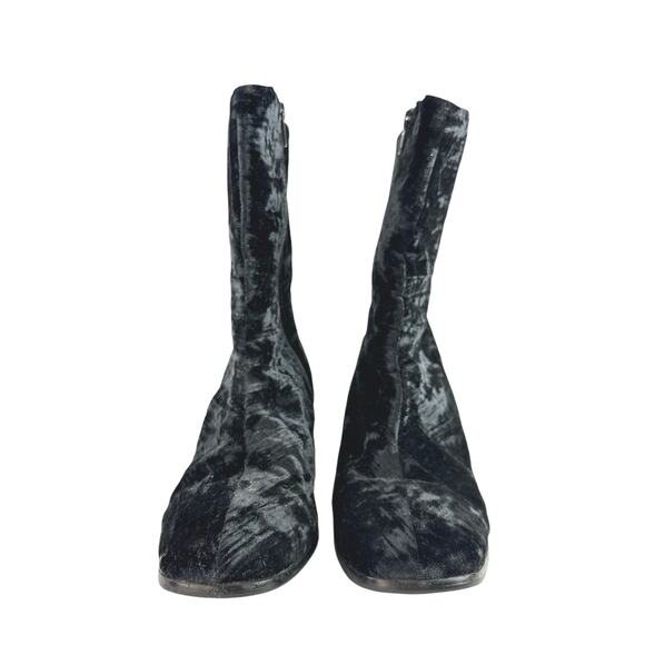 Internationally Blank Hype Black Crushed Velvet Velour Zip Heeled Boots Size 10 - Picture 2 of 7